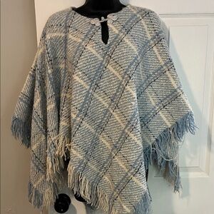 Elegant Blue and Cream Plaid Women's Poncho